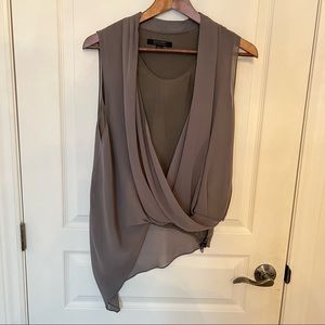 All Saints Silk Zip Up Crossover Asymmetrical Top